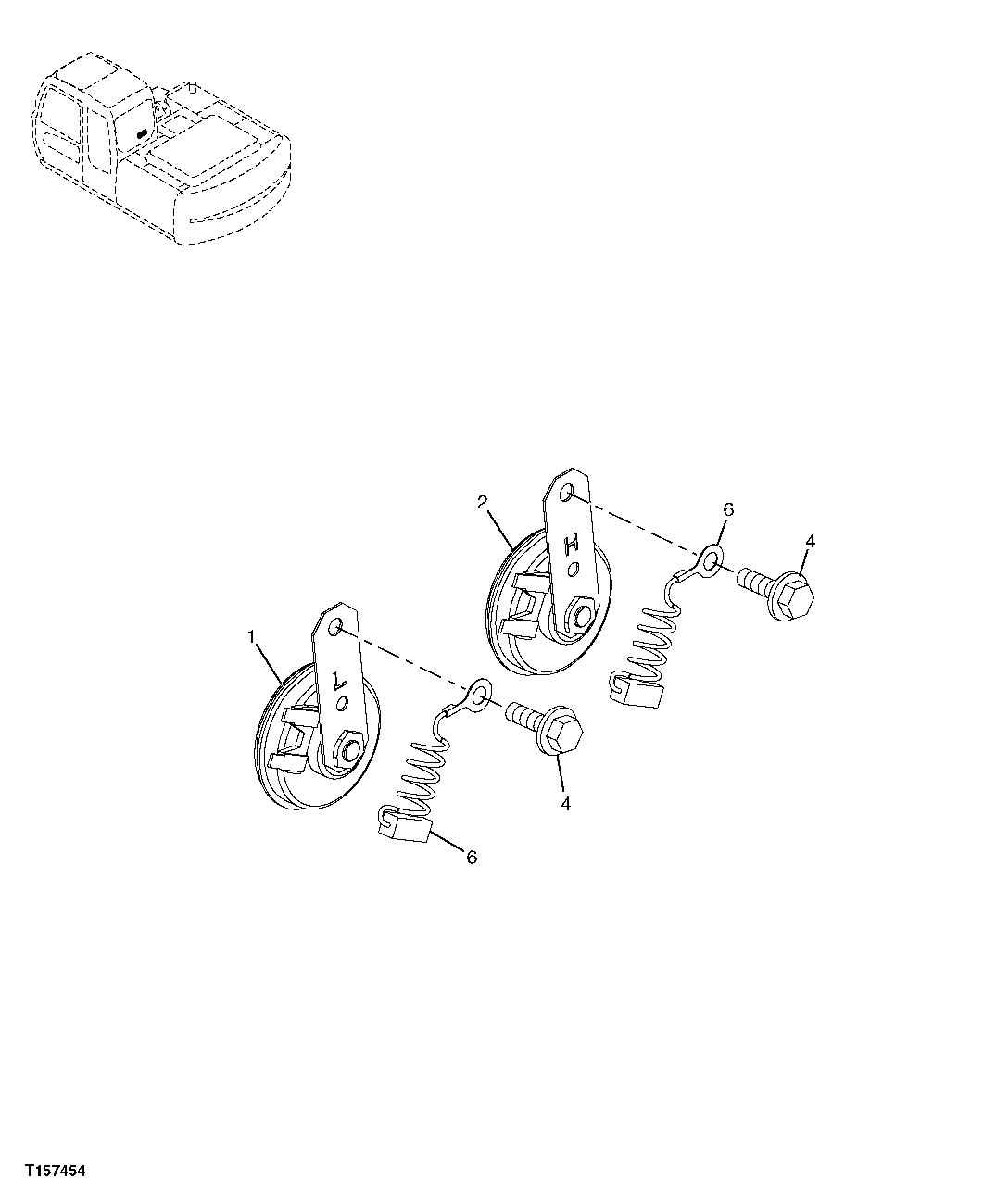 Схема запчастей John Deere 2054 - 151 - HORN AND WIRING HARNESS 2004 WARNING DEVICES INCLUDING HORN & REVERSE ALARM