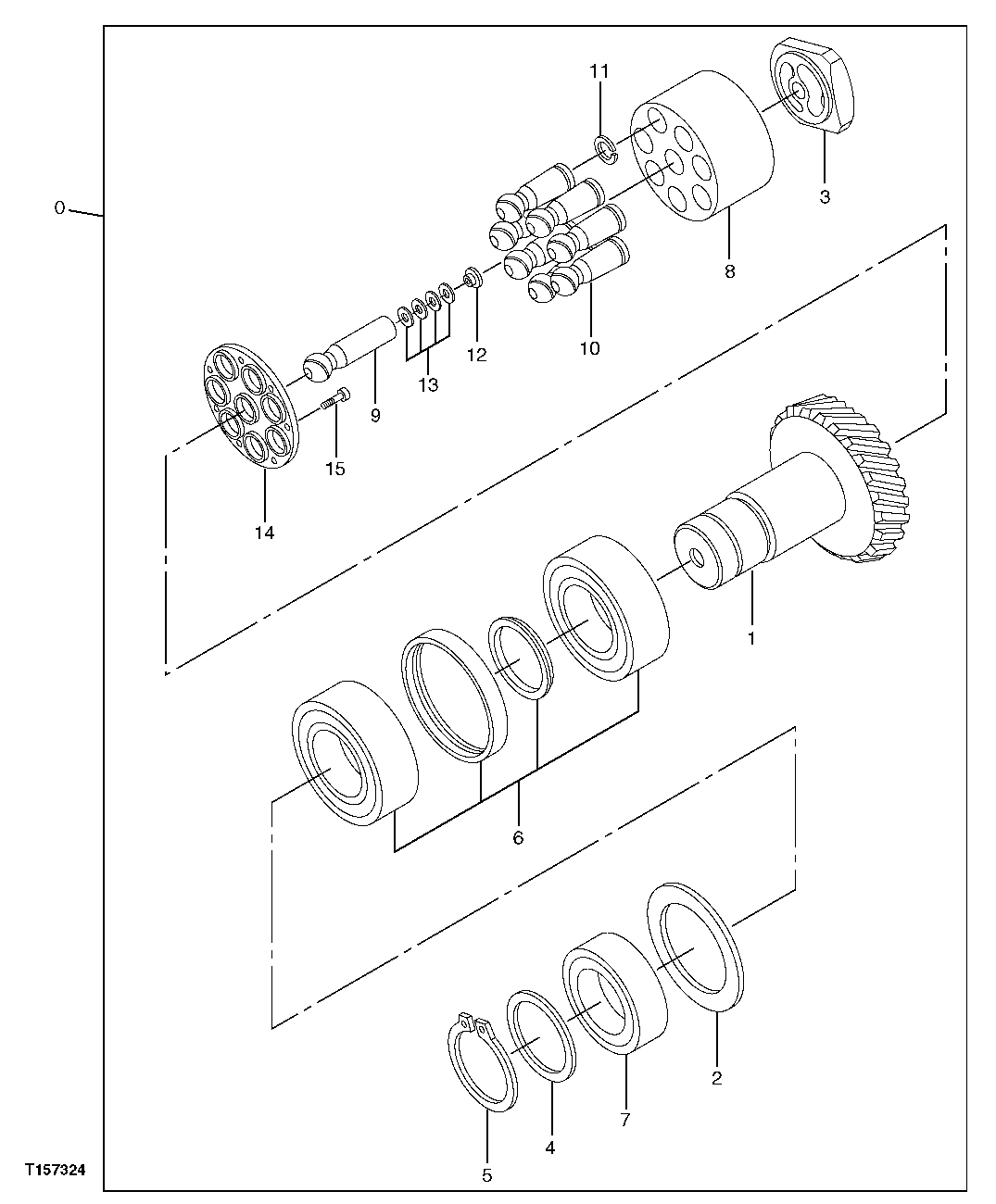 Схема запчастей John Deere 2054 - 205 - HYDRAULIC PUMP PISTON ASSEMBLY (INSTALLED ON FRONT OF MACHINE) 3361 HYDRAULIC PUMP