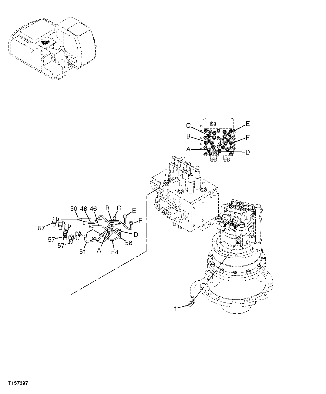 Схема запчастей John Deere 2054 - 236 - PILOT LINES (PILOT SIGNAL MANIFOLD TO TOP OF CONTROL VALVE) 3363 LINES, HOSES & FITTINGS