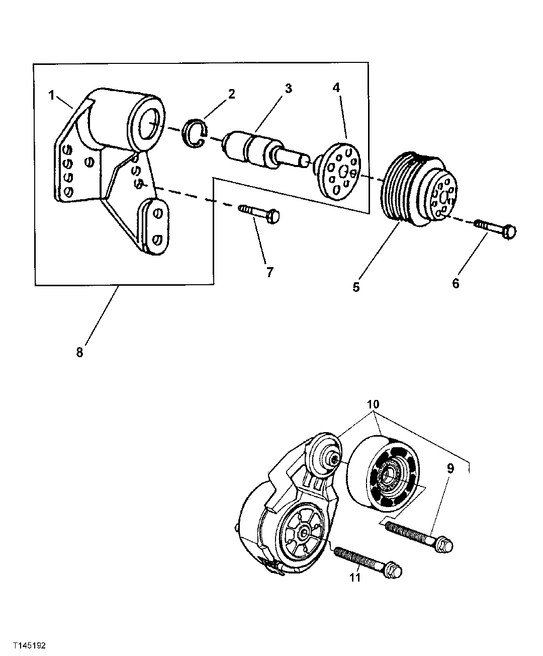 Схема запчастей John Deere 554 - 123 - 8603 FAN DRIVE PULLEYS, AND TENSIONERS 0400B Engine 6068HT059-RE519692 6068HT059