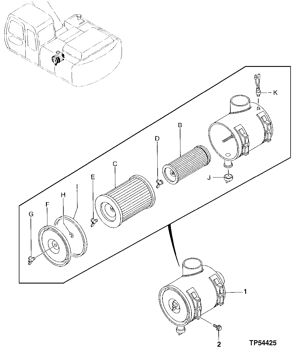 Схема запчастей John Deere 554 - 196 - AIR CLEANER (SN -200320) 0520 INTAKE SYSTEM