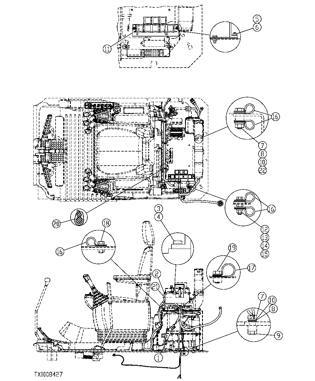 Схема запчастей John Deere 554 - 267 - SIDE ENTRY CAB WIRING HARNESS FOR VALVE IN HEAD (S.N. -200010) 1674B FORESTRY CAB WIRE HARNESS AND SWITCHES