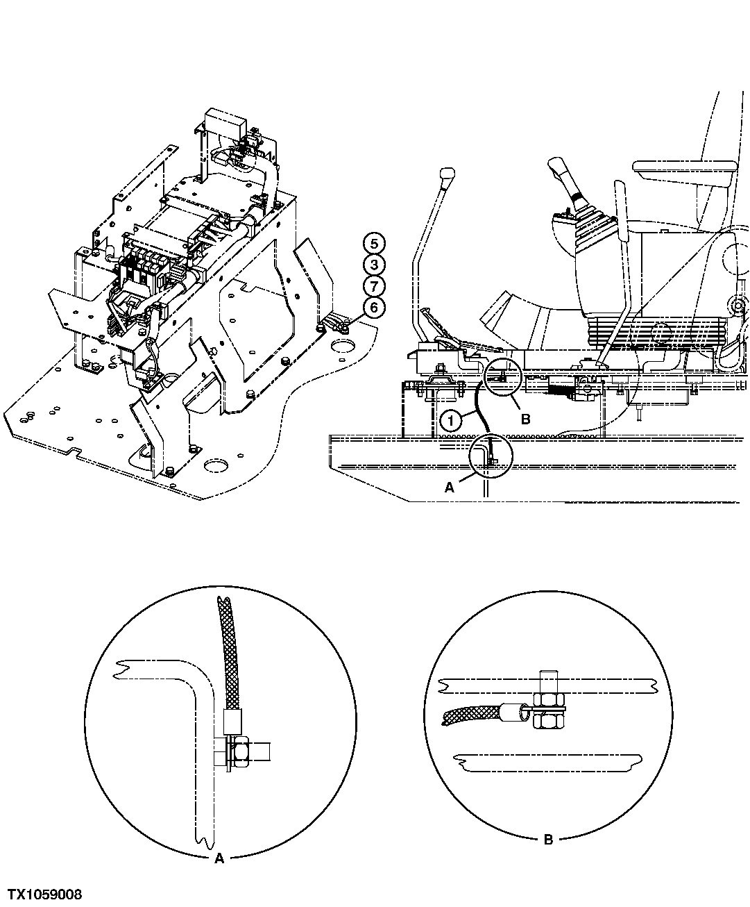 Схема запчастей John Deere 554 - 273 - GROUND STRAP (WITH 7 INCH RISER, AT CAB PLATFORM) 1674B FORESTRY CAB WIRE HARNESS AND SWITCHES