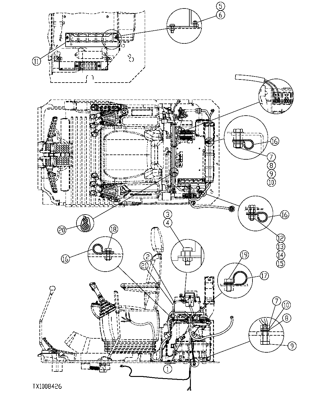 Схема запчастей John Deere 554 - 274 - SIDE ENTRY CAB WIRING HARNESS FOR HEELER PLUMBING(S.N. -200002) 1674B FORESTRY CAB WIRE HARNESS AND SWITCHES