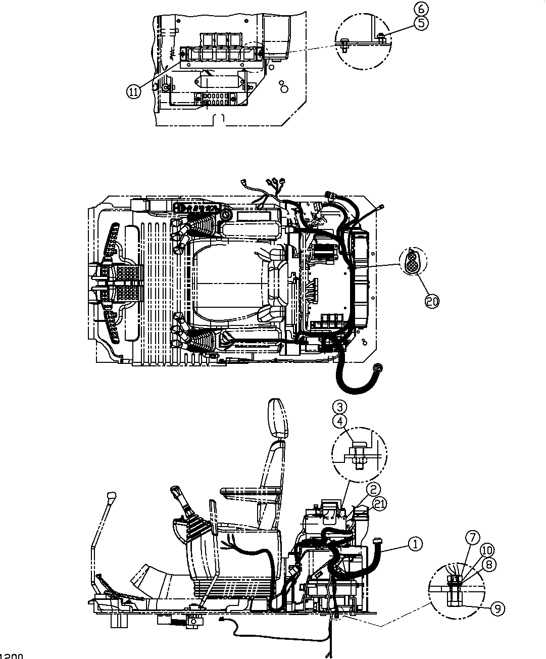 Схема запчастей John Deere 554 - 275 - SIDE ENTRY CAB WIRING HARNESS FOR HEELER PLUMBING(S.N. 200011-) 1674B FORESTRY CAB WIRE HARNESS AND SWITCHES