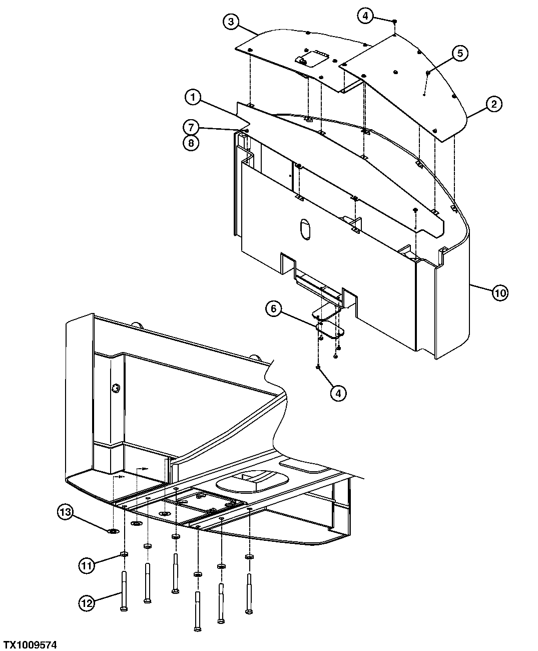 Схема запчастей John Deere 554 - 298 - COUNTERWEIGHT AND COVERS FOR FUEL TANK (SN 200066- ) 1749 CHASSIS WEIGHTS
