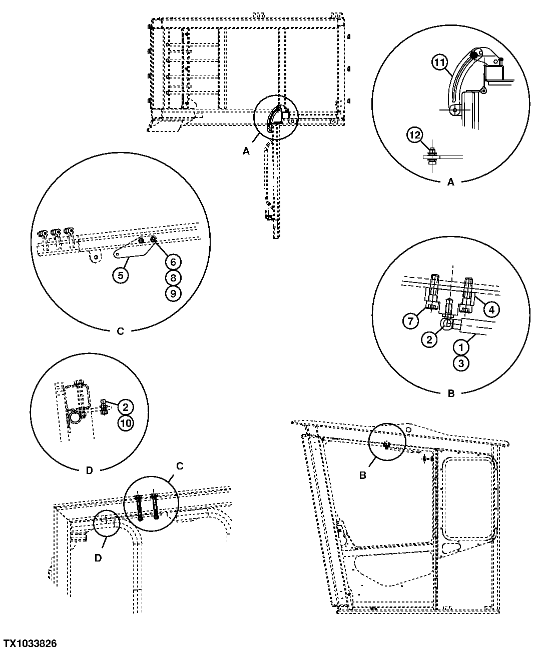 Схема запчастей John Deere 554 - 304 - CAB SIDE DOOR ENTRY HINGE 1810 OPERATOR ENCLOSURE