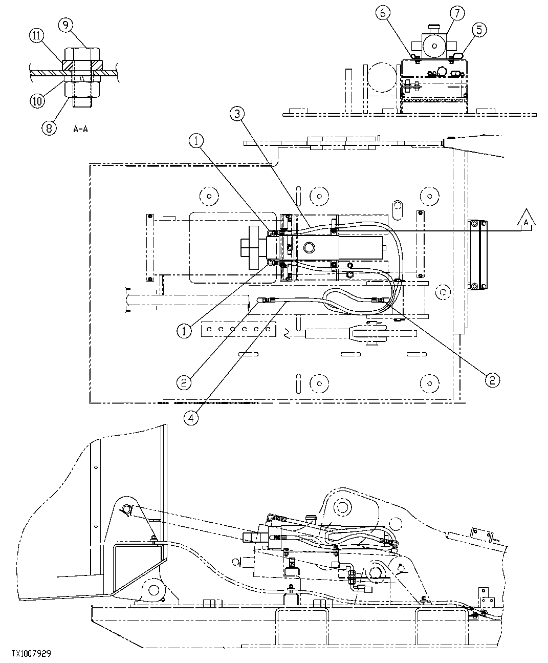 Схема запчастей John Deere 554 - 307 - CAB HYDRAULIC TILT CYLINDER HOSES 1810 OPERATOR ENCLOSURE