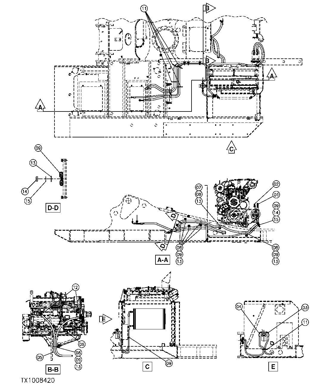 Схема запчастей John Deere 554 - 330 - AIR CONDITIONER HOSES AND CLAMPS (BASE MACHINE) 1830 HEATING AND AIR CONDITIONING
