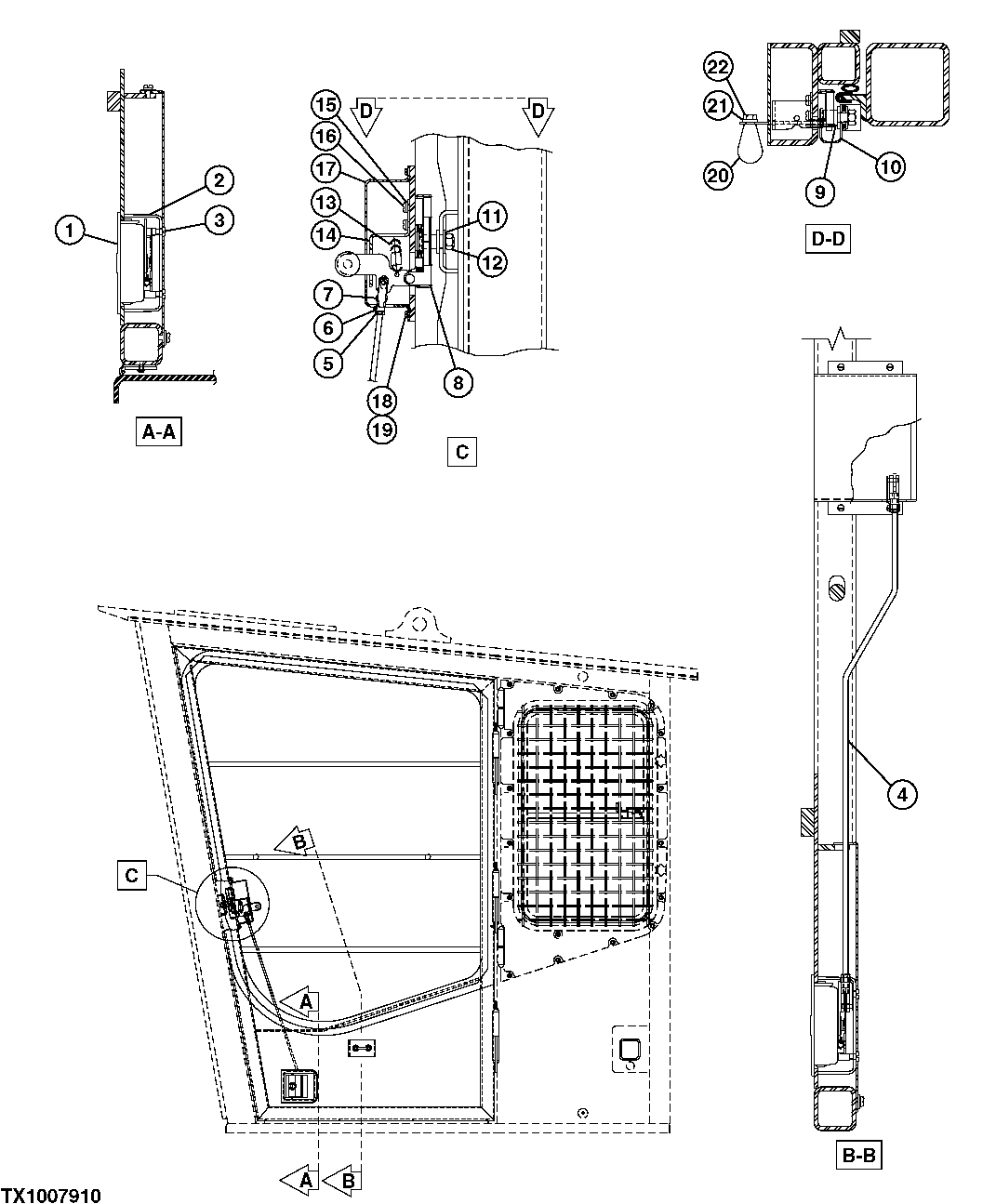 Схема запчастей John Deere 554 - 355 - SIDE ENTRY CAB DOOR LATCH (SN 200000-200481) 1810B FORESTRY CAB