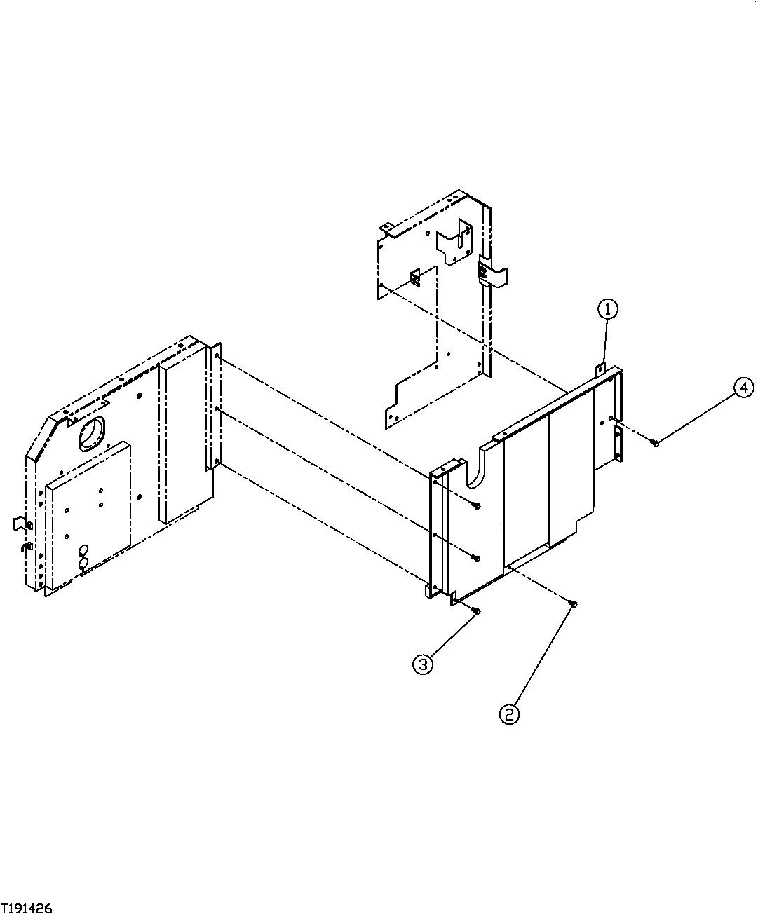 Схема запчастей John Deere 554 - 427 - ENGINE FRONT PANEL MOUNTING 1910 HOOD OR ENGINE ENCLOSURE