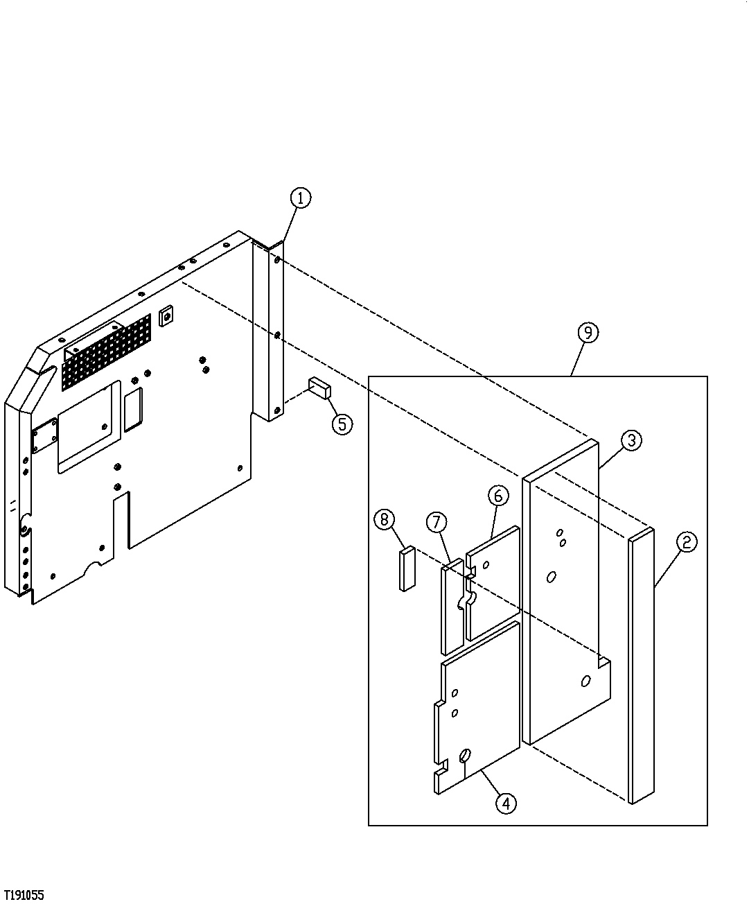 Схема запчастей John Deere 554 - 434 - RADIATOR COMPARTMENT FRONT PANEL AND FOAM 1910 HOOD OR ENGINE ENCLOSURE