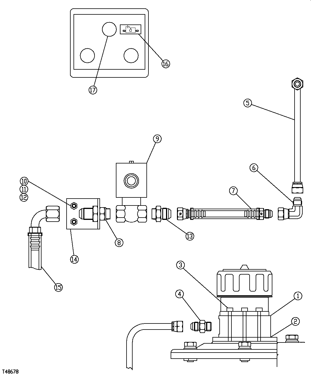 Схема запчастей John Deere 554 - 457 - HYDRAULIC RESERVOIR VENT VALVE, HOSES AND LINES 2160 VEHICLE HYDRAULICS