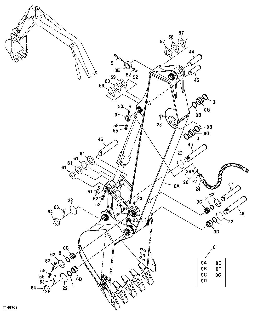 Схема запчастей John Deere 554 - 486 - ARM, PINS AND BUCKET CYLINDER HOSES (ROADBUILDER FRONT) 3340 BACKHOE AND EXCAVATOR FRAMES