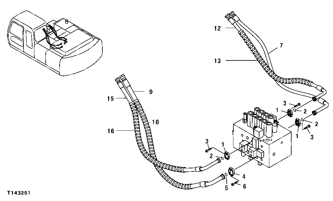 Схема запчастей John Deere 554 - 560 - CONTROL VALVE TO BOOM LINE HOSES (ARM AND BUCKET CYLINDER) 3360 HYDRAULIC SYSTEM