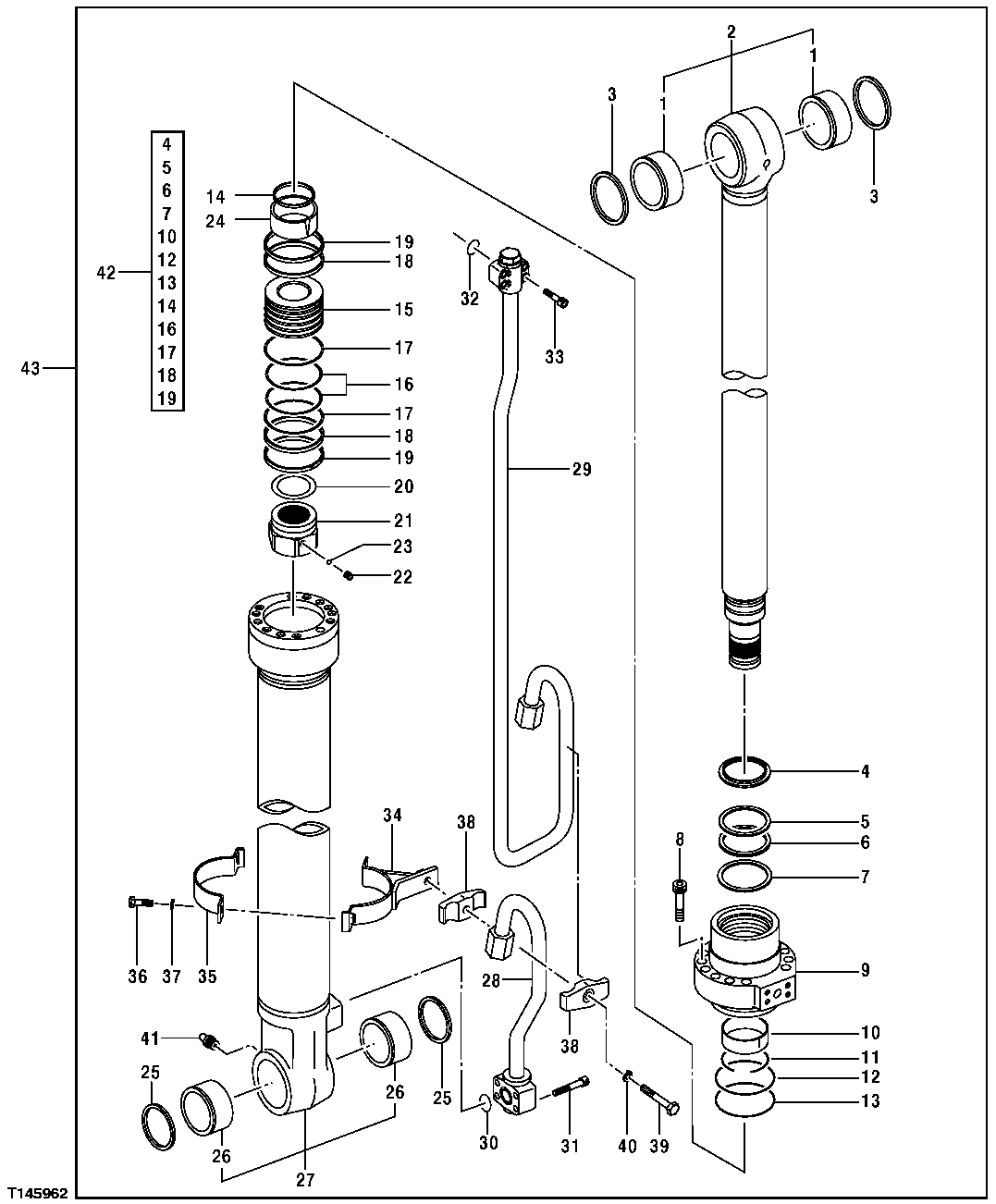 Схема запчастей John Deere 554 - 551 - Left Boom Cylinder Components And Oil Lines, Excavator Boom 3360 HYDRAULIC SYSTEM