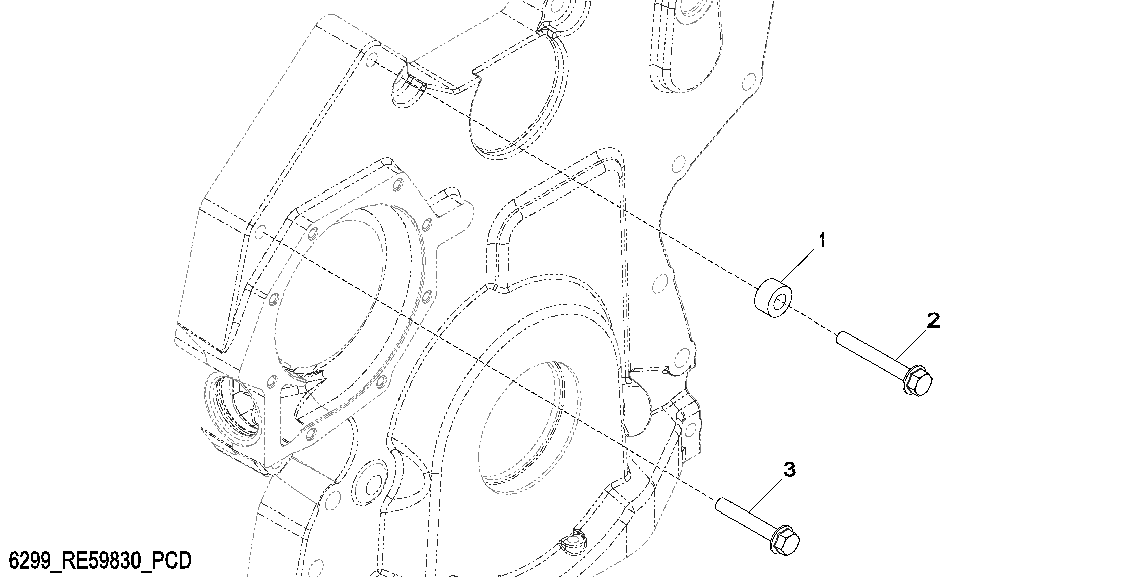 Схема запчастей John Deere 7C ZTS - 186 - 6299 Alternator Mounting Hardware 0400C Engine 6068HT065-RE528044 6068HT065