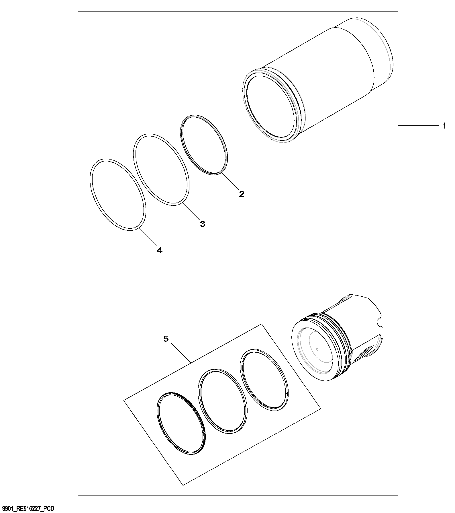 Схема запчастей John Deere 7C ZTS - 201 - 9901 Piston Liner Kit 0400C Engine 6068HT065-RE528044 6068HT065