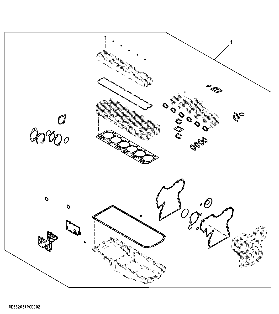Схема запчастей John Deere 7C ZTS - 202 - 9901 Engine Gasket Kit 0400C Engine 6068HT065-RE528044 6068HT065