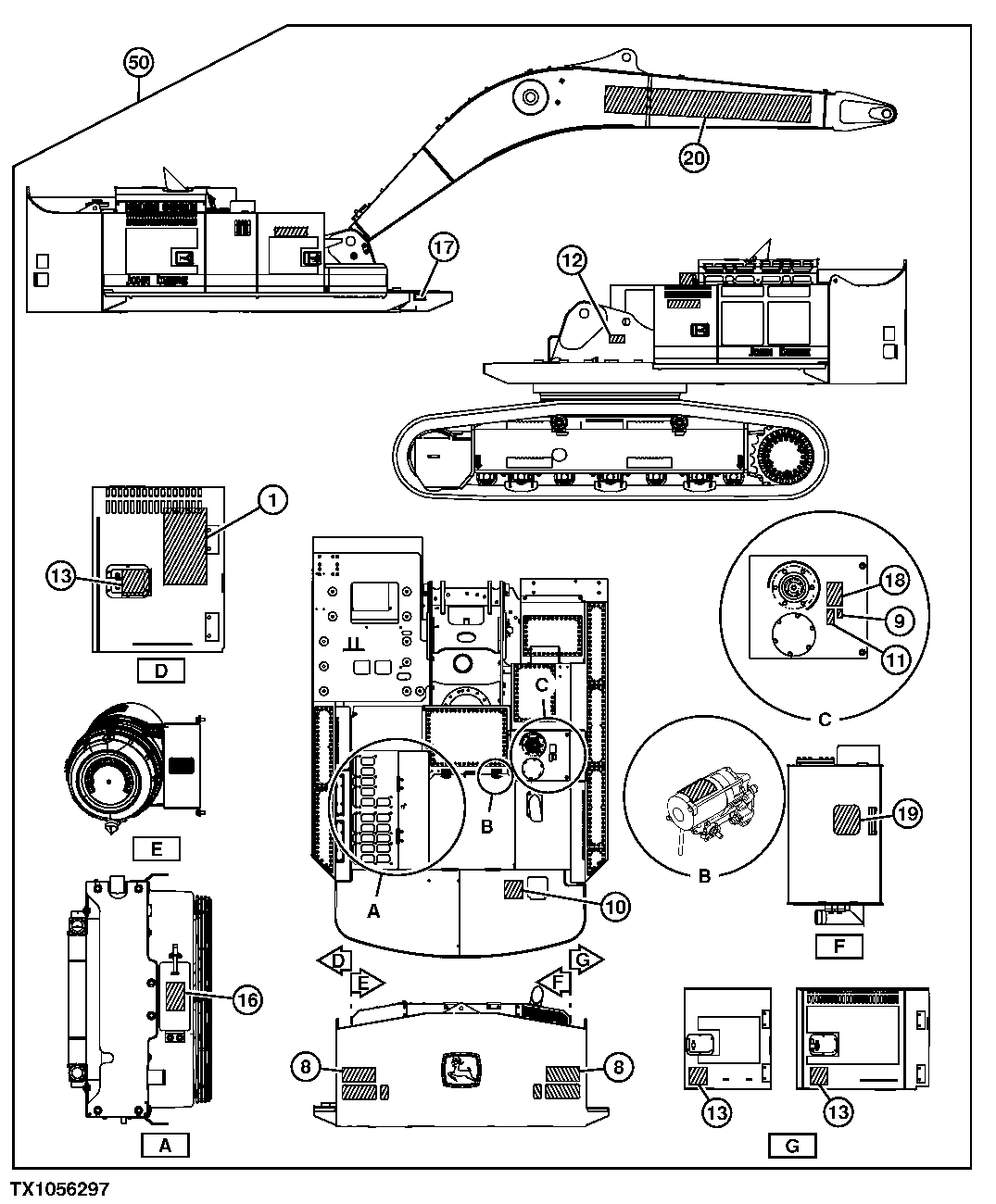 Схема запчастей John Deere 7C ZTS - 245 - LABELS AND DECALS (PORTUGUESE) 1322 DECALS & TRADEMARKS
