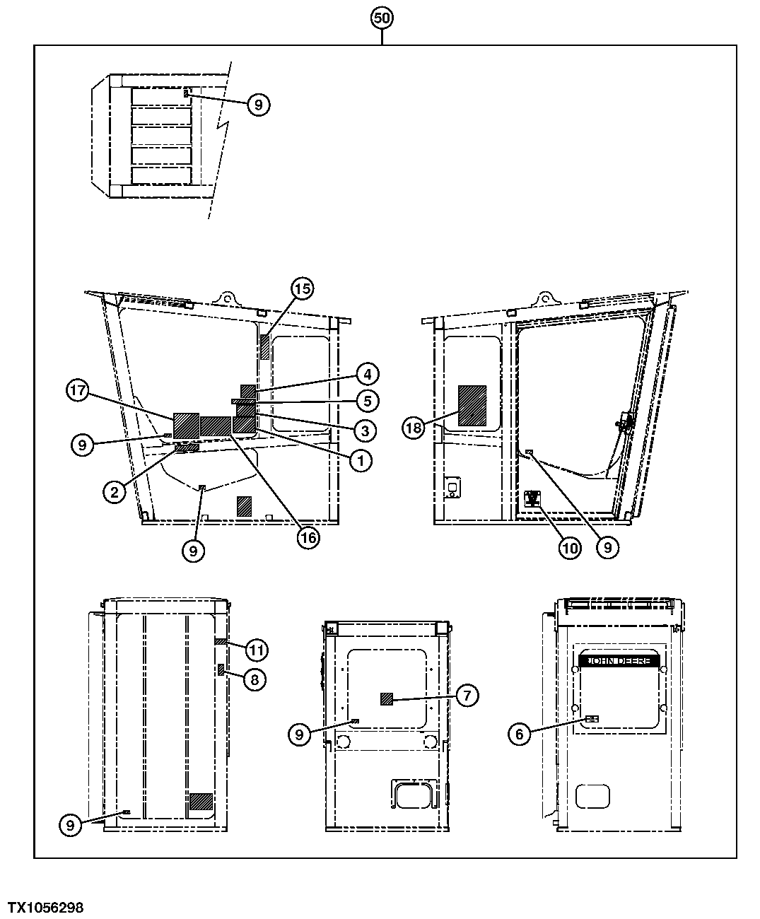Схема запчастей John Deere 7C ZTS - 246 - SIDE ENTRY CAB LABELS AND DECALS (PORTUGUESE) 1322 DECALS & TRADEMARKS