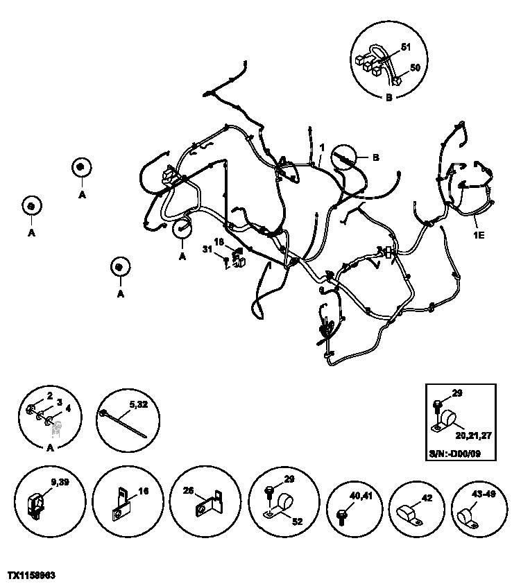 Схема запчастей John Deere 7C ZTS - 282 - VEHICLE MAIN WIRING HARNESS 1674 WIRING HARNESS & SWITCHES