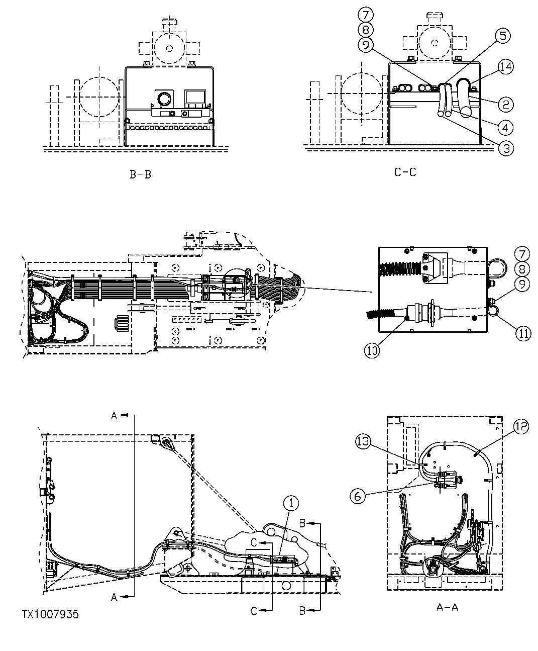 Схема запчастей John Deere 7C ZTS - 308 - REAR ENTRY CAB WIRING HARNESS EXTENSION FOR VALVE IN HEAD PLUMBING (WITH 48 AND 72 INCH RISER) 1674C REAR ENTRY CAB WIRING HARNESS AND SWITCHES