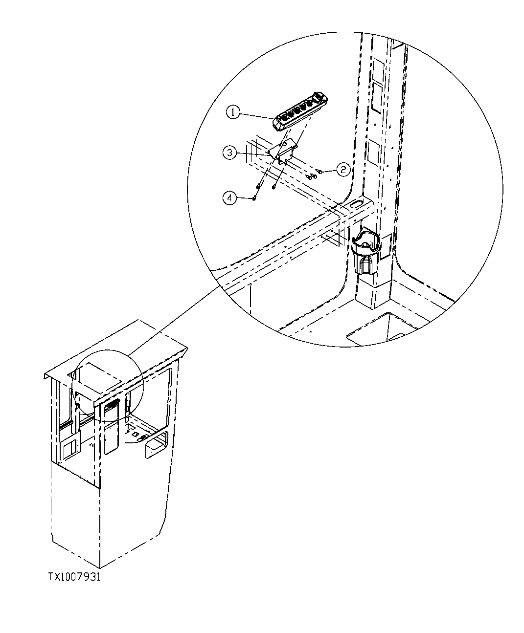 Схема запчастей John Deere 7C ZTS - 310 - REAR ENTRY CAB CONTROL PANEL AND MOUNTING BRACKET 1674C REAR ENTRY CAB WIRING HARNESS AND SWITCHES