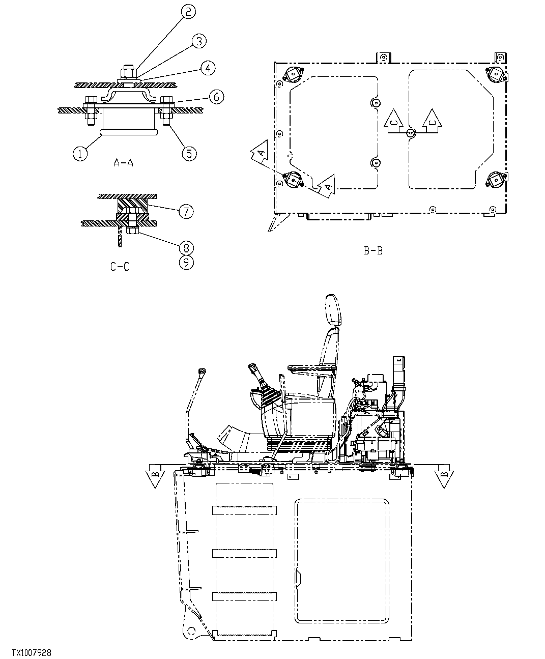 Схема запчастей John Deere 7C ZTS - 337 - CAB FLOOR MOUNTS 1810 OPERATOR ENCLOSURE