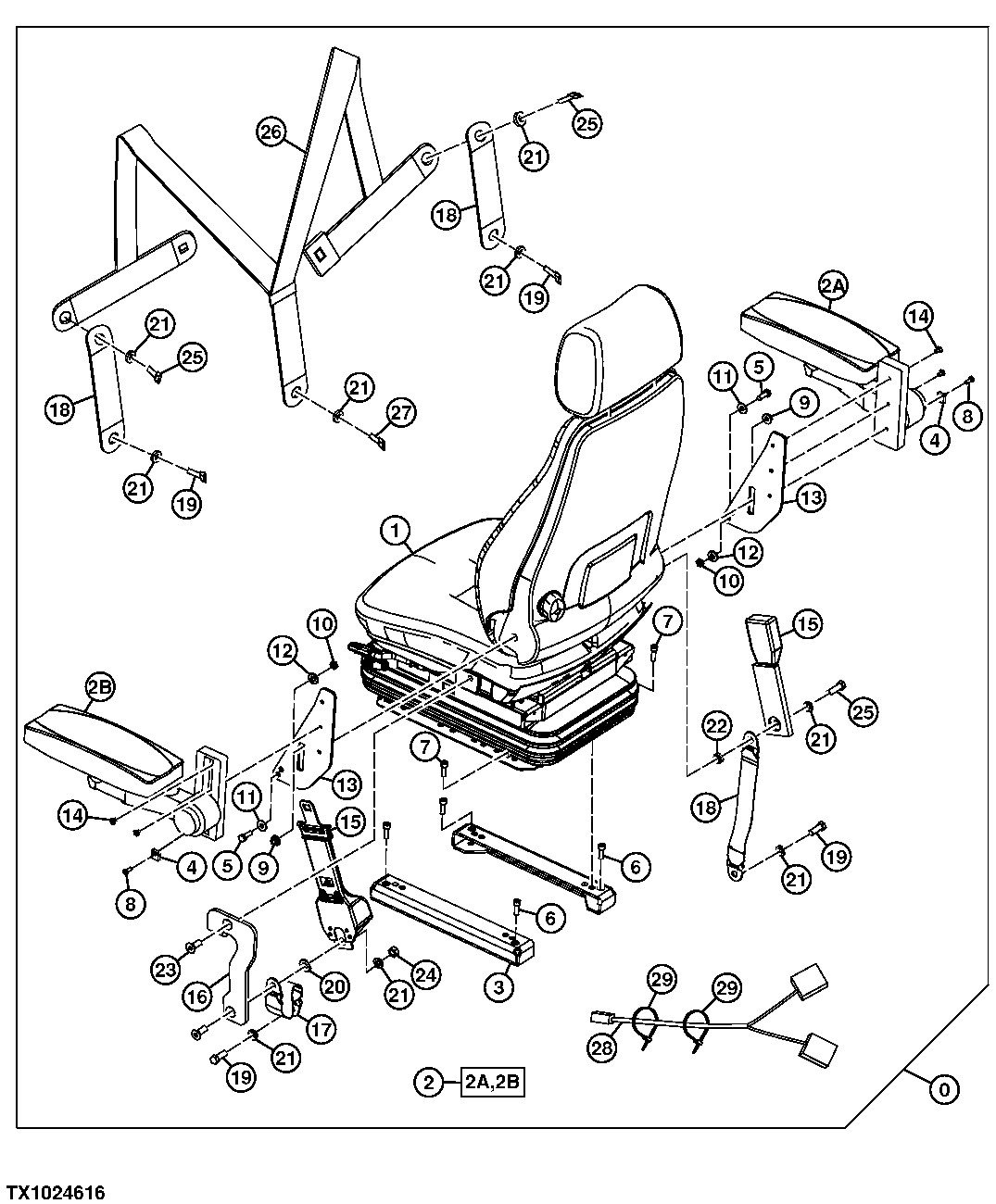 Схема запчастей John Deere 7C ZTS - 345 - AIR RIDE SEAT KIT 1821 SEAT AND SEAT BELTS