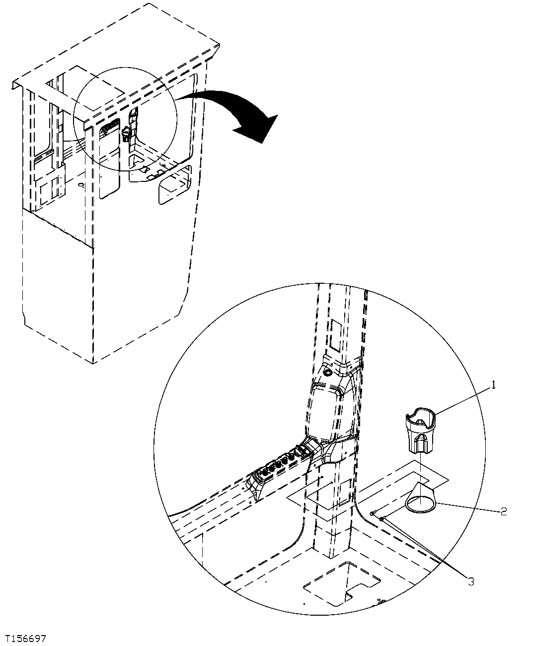 Схема запчастей John Deere 7C ZTS - 414 - REAR ENTRY CAB CUP HOLDER AND MOUNTING BRACKET 1810C REAR ENTRY CAB