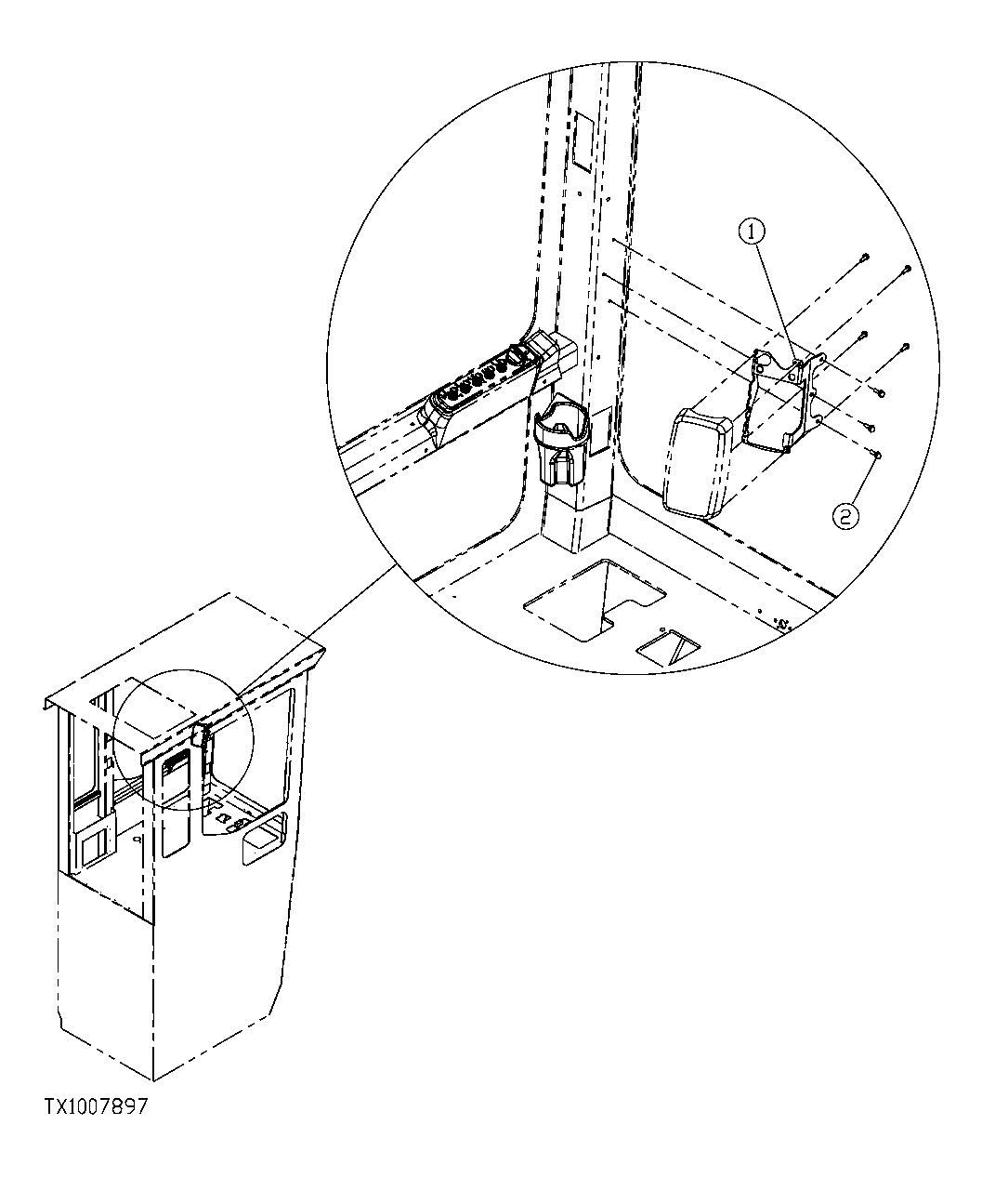 Схема запчастей John Deere 7C ZTS - 435 - REAR ENTRY CAB MONITOR MOUNTING BRACKET 1810C REAR ENTRY CAB