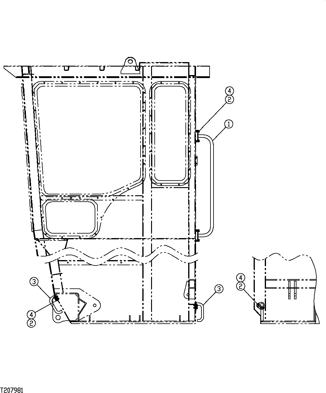 Схема запчастей John Deere 7C ZTS - 439 - REAR ENTRY CAB HANDRAIL 1822C REAR ENTRY CAB HANDRAILS AND STEPS