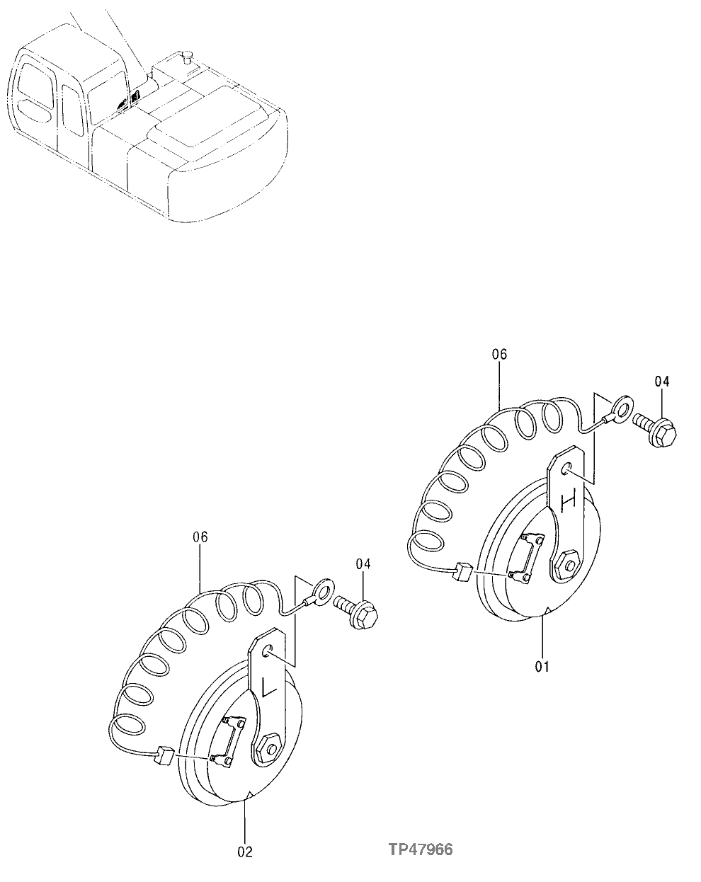 Схема запчастей John Deere 7C ZTS - 475 - HORN AND WIRING HARNESS 2004 WARNING DEVICES INCLUDING HORN & REVERSE ALARM
