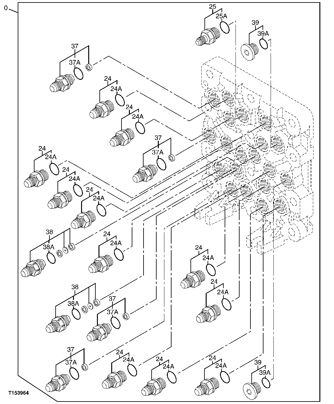 Схема запчастей John Deere 7C ZTS - 497 - PILOT SIGNAL MANIFOLD (PILOT CONTROLLER SIDE) 2160 VEHICLE HYDRAULICS