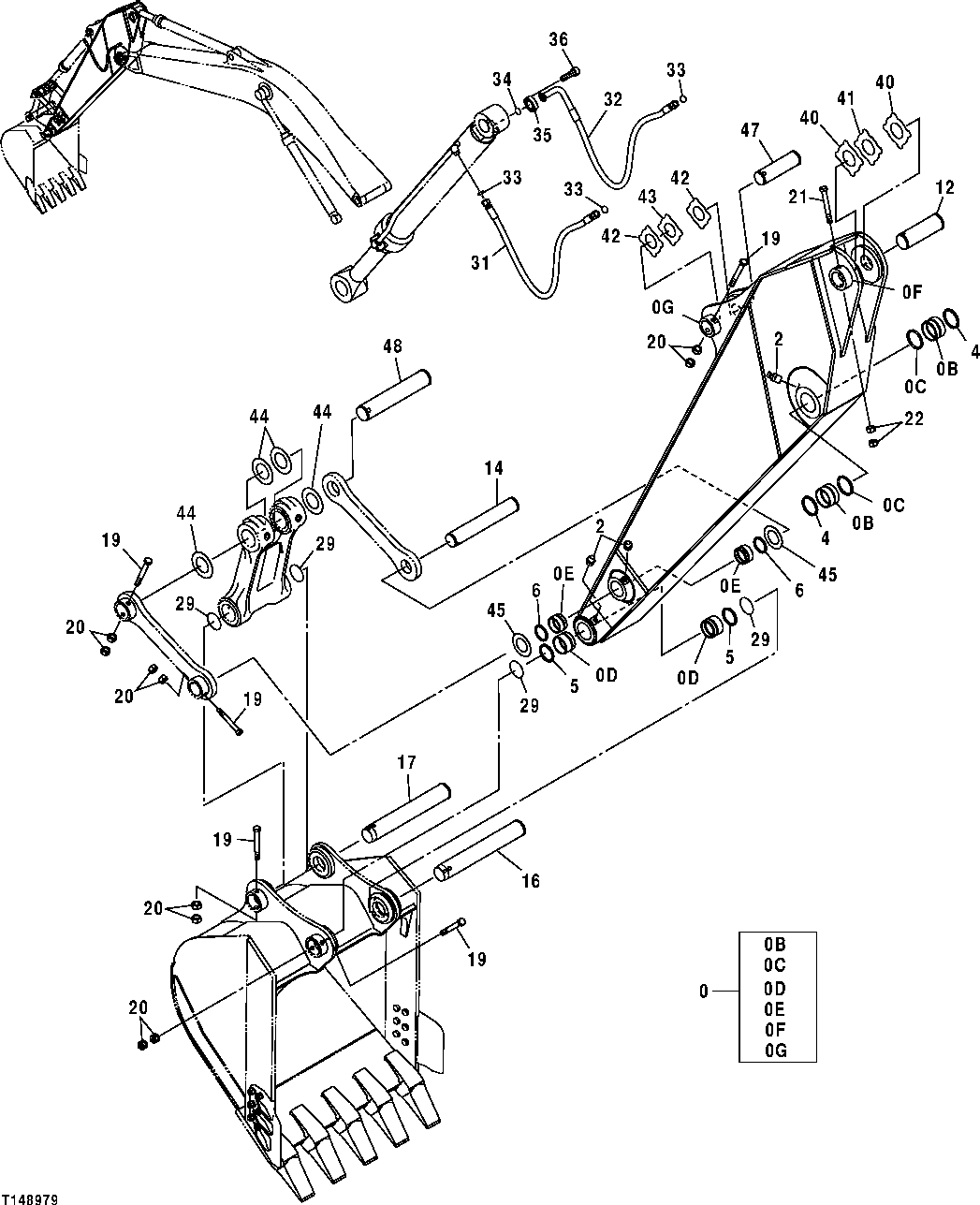 Схема запчастей John Deere 7C ZTS - 527 - EXCAVATOR ARM ASSEMBLY AND PINS (230C, 2.96M) 3340 Backhoe & Excavator Frames
