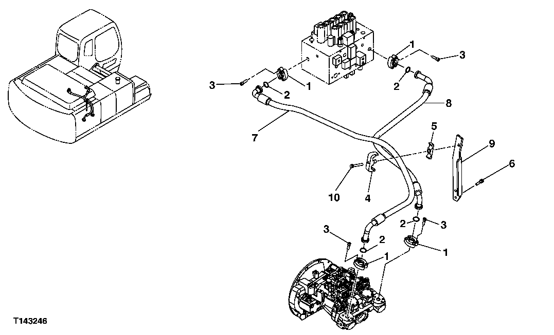 Схема запчастей John Deere 7C ZTS - 562 - HYDRAULIC PUMP TO CONTROL VALVE HIGH PRESSURE HOSES 3363 LINES, HOSES & FITTINGS