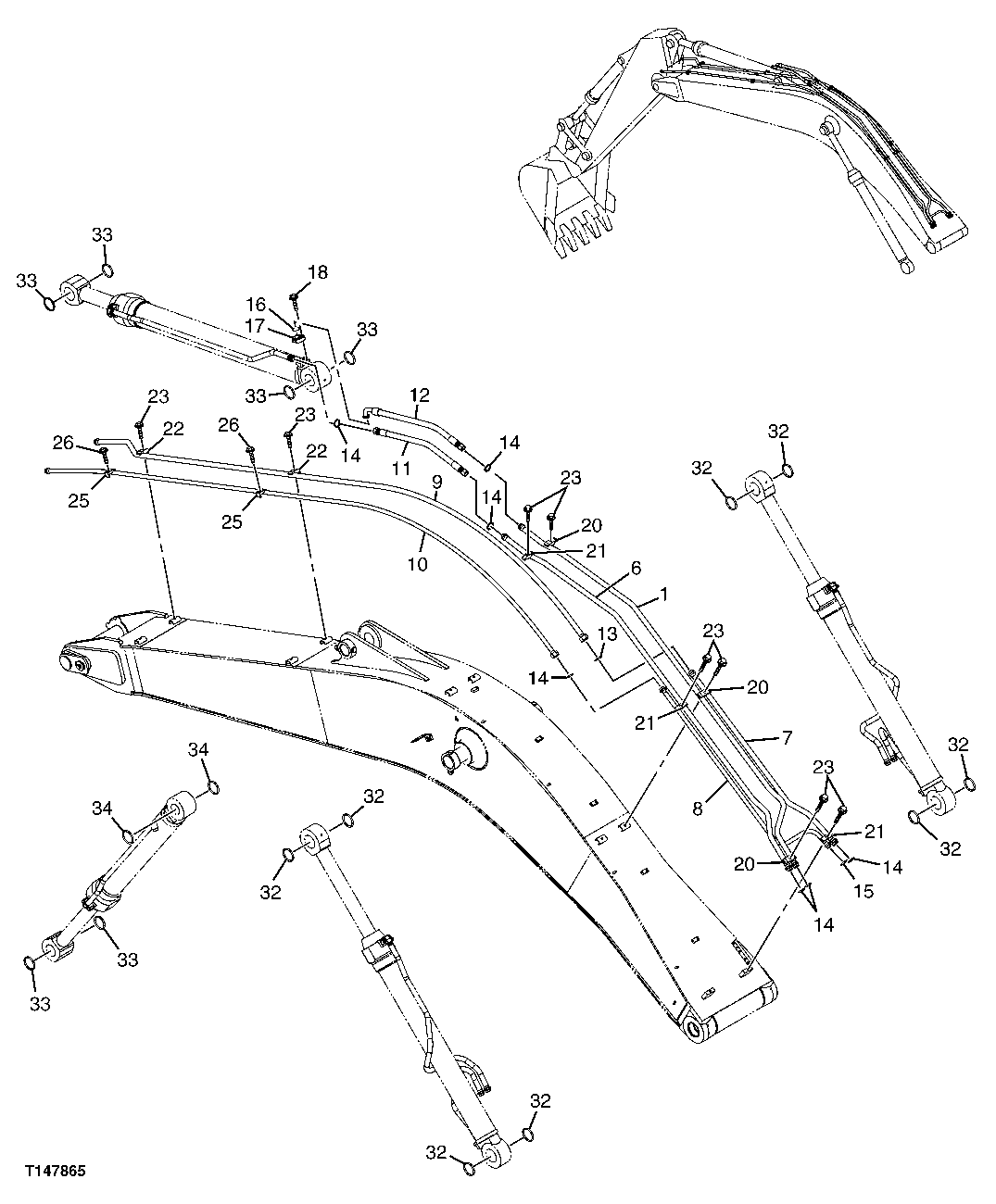 Схема запчастей John Deere 7C ZTS - 583 - EXCAVATOR BOOM LINES (BUCKET AND ARM CYLINDER) (WITH 3.10M ARM) 3363 LINES, HOSES & FITTINGS