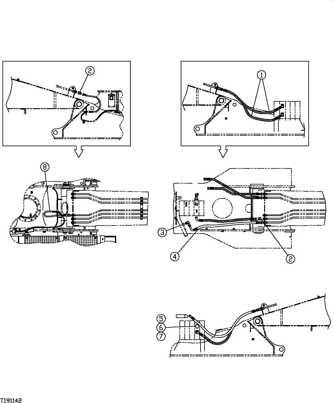 Схема запчастей John Deere 7C ZTS - 600 - CONTROL VALVE TO BOOM LINE HOSES (VALVE IN HEAD) 3363 LINES, HOSES & FITTINGS