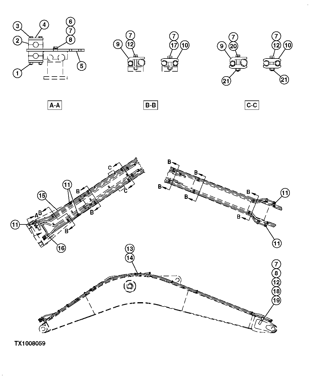 Схема запчастей John Deere 7C ZTS - 614 - EXCAVATOR BOOM OIL LINES FOR SINGLE FUNCTION FRONT 3363 LINES, HOSES & FITTINGS