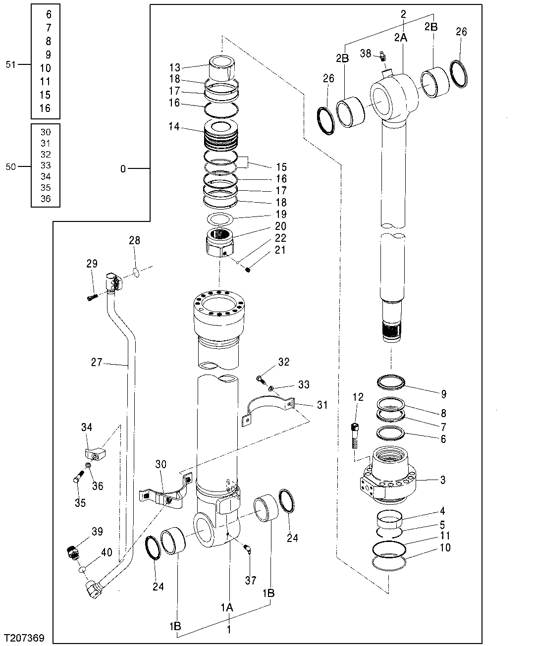 Схема запчастей John Deere 7C ZTS - 627 - Bucket Cylinder, 230CLC Front 3365 Hydraulic Cylinders