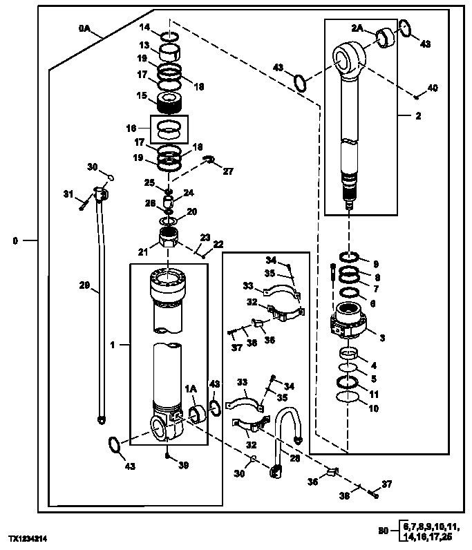 Схема запчастей John Deere 7C ZTS - 647 - Arm Cylinder (Valve in Head) (Live-Heel) (200115 - ) 3365 Hydraulic Cylinders