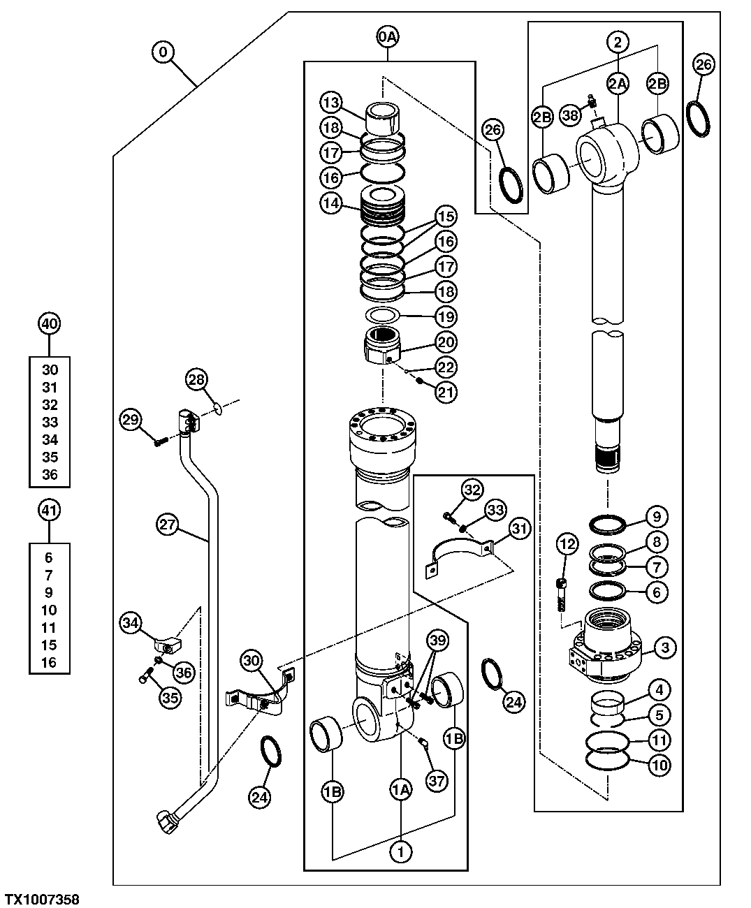 Схема запчастей John Deere 7C ZTS - 649 - Heeler Cylinder, Live-Heel (200176 - ) 3365 Hydraulic Cylinders