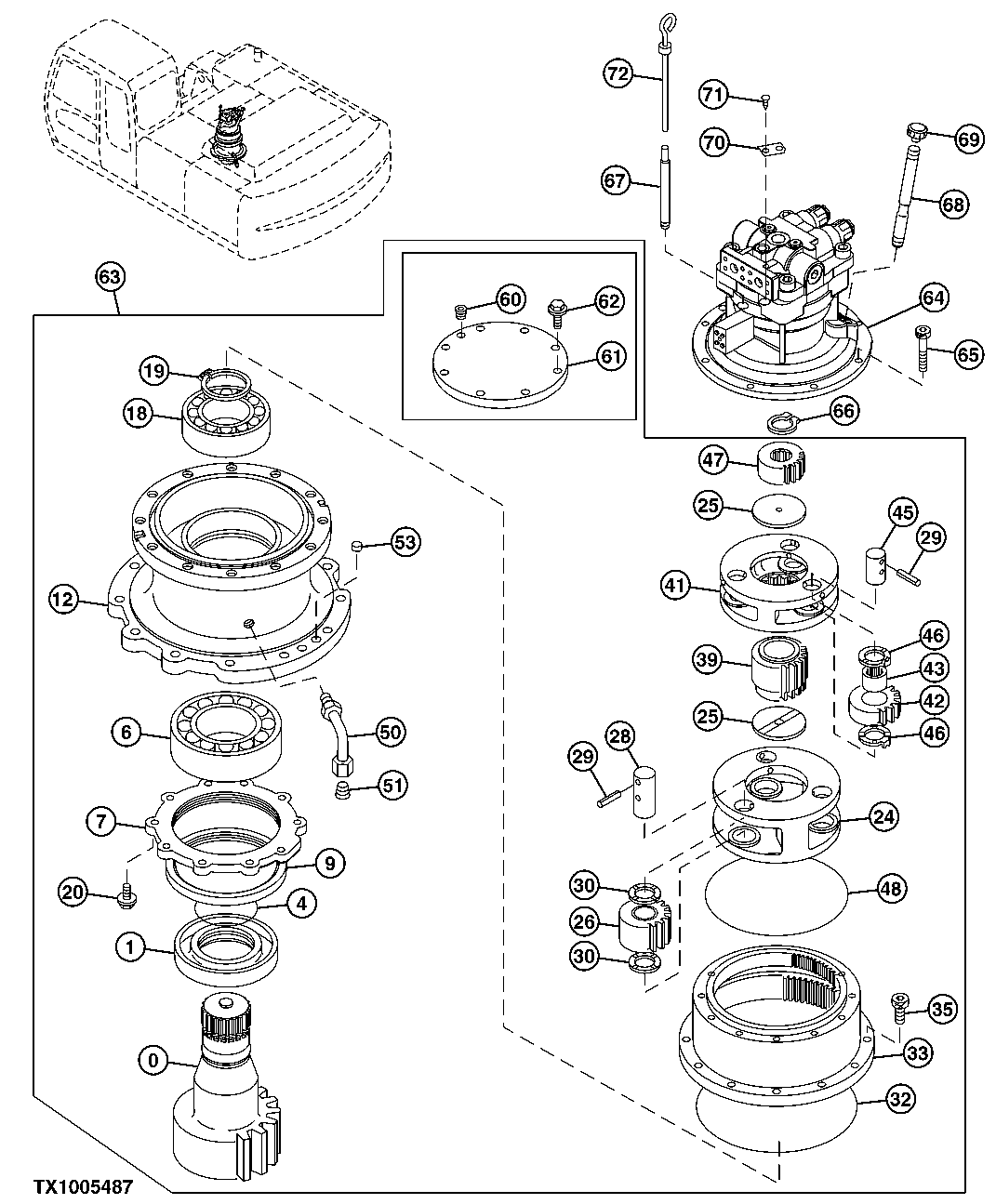 Схема запчастей John Deere 7C ZTS - 653 - SWING GEARBOX COMPONENTS 4360 SWING GEARBOX AND MOTOR