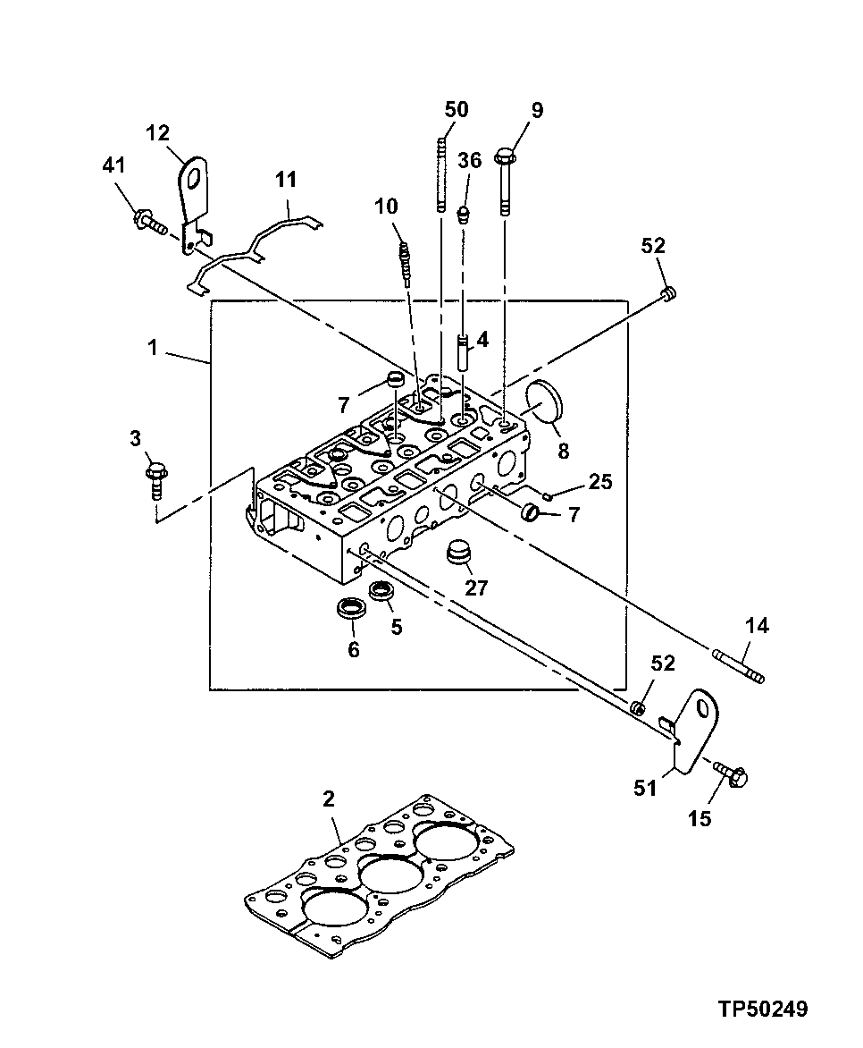 Схема запчастей John Deere 5C ZTS - 30 - CYLINDER HEAD AND HEAD GASKET 0409 Cylinder Head and Valves