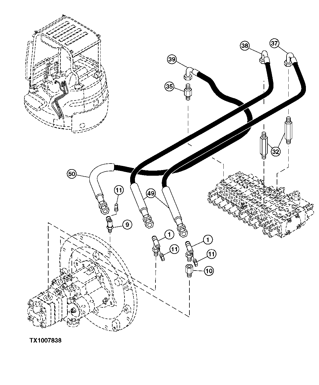 Схема запчастей John Deere 5C ZTS - 109 - HYDRAULIC PUMP HOSES 2163 HYD LINES & HOSES