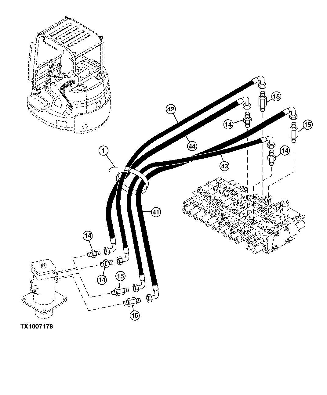 Схема запчастей John Deere 5C ZTS - 114 - ROTARY MANIFOLD AND CONTROL VALVE HOSES (SN -221163) ( - 221163) 2163 HYD LINES & HOSES