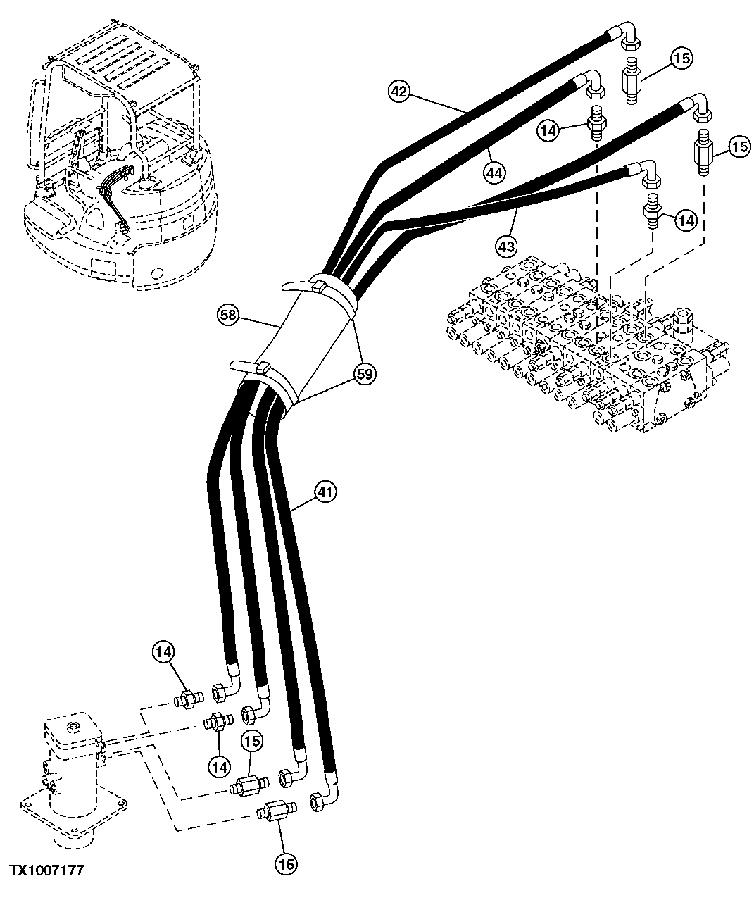 Схема запчастей John Deere 5C ZTS - 115 - ROTARY MANIFOLD AND CONTROL VALVE HOSES (SN 221164- ) (221164 - ) 2163 HYD LINES & HOSES