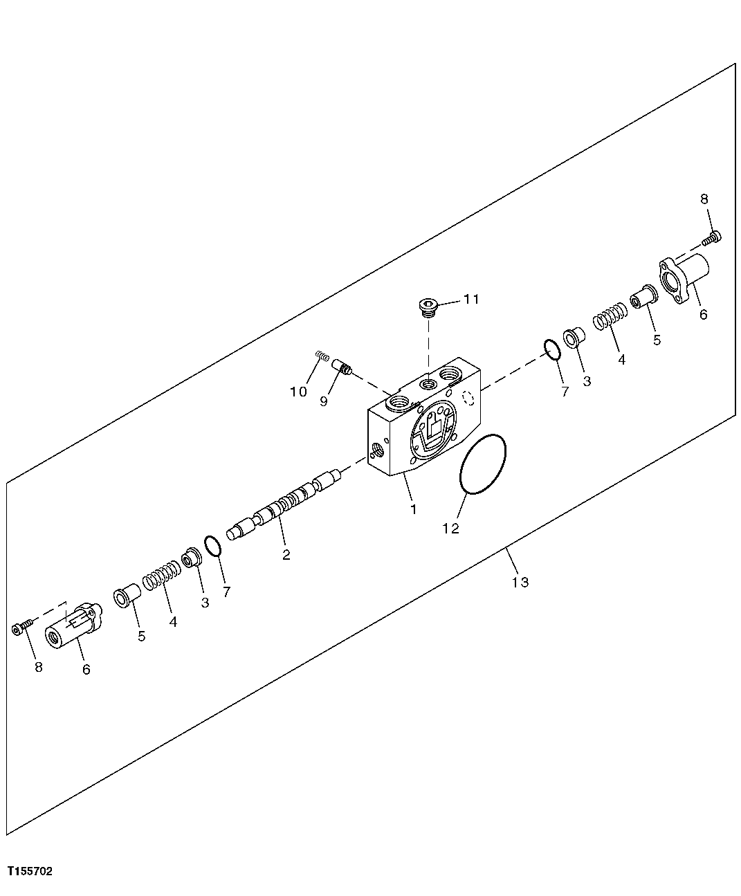 Схема запчастей John Deere 5C ZTS - 181 - Left Hand Propel Flow Control Valve Components Section 3362 CONTROL & LOAD HOLDING VALVES