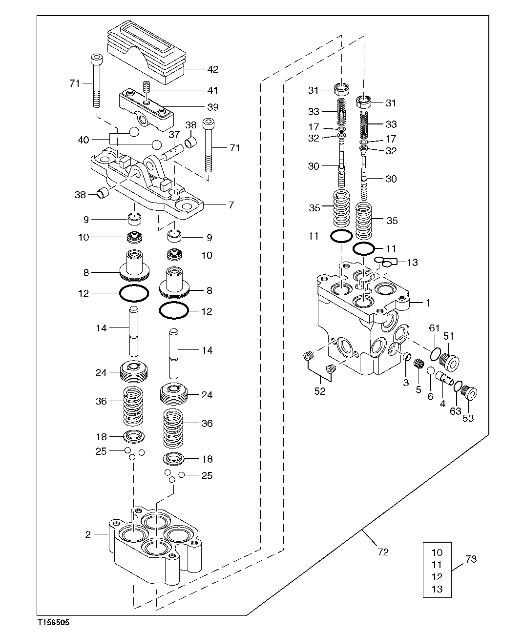Схема запчастей John Deere 5C ZTS - 165 - PROPEL PILOT VALVE COMPONENTS 3362 CONTROL & LOAD HOLDING VALVES